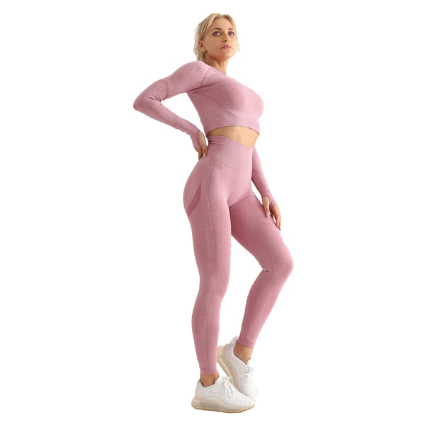 Yoga Outfits for Women 2 Piece Set-Long Sleeve Shirt + Pants